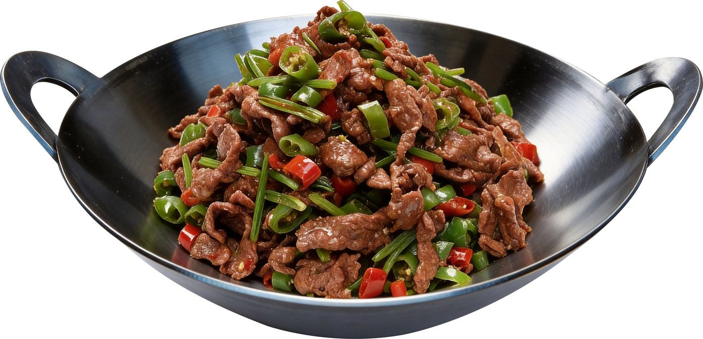 京都粥店快炒厨房小炒黄牛肉类猛火小炒出锅实拍